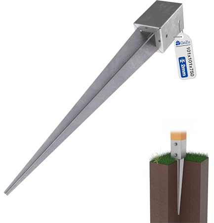 GeZu Impex Einschlagbodenhülse 101 x 101 x 750 mm Feuerverzinkt Pfostenträger zum Einschlagen Bodeneinschlaghülse für Vierkant-Holzpfosten