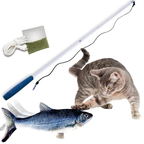 Mediashop Flippity Fish elektrisches interaktives Katzenspielzeug mit Bewegungssensor, inkl. Spielangel & Katzenminze Fisch für Selbstbeschäftigung