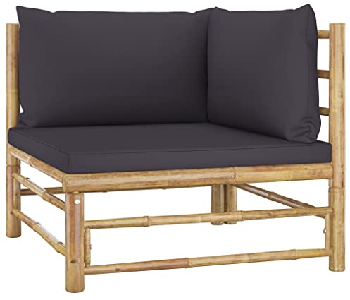 vidaXL Garten Ecksofa mit Dunkelgrauen Kissen Gartensofa Sofa Lounge Sessel Loungesessel Einzelsofa Gartenmöbel Gartensessel Terrasse Bambus