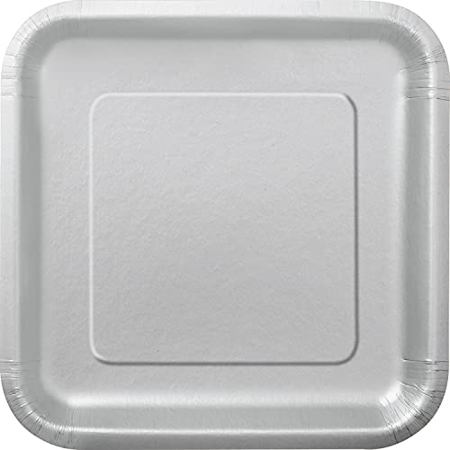 Unique Party- Assiettes en Carton Carrées Écologiques-18 cm-Couleur Argent-Paquet de 16, 33440EU, Silver