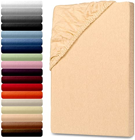 Julido Spannbettlaken 180x200, Jersey Baumwolle, Apricot, Oeko-Tex Standard 100, Hautfreundlich, Atmungsaktiv, Betttuch mit Gummizug, Pflegeleicht, Allergikerfreundlich