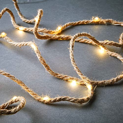 BUTLERS LED-Lichterkette Naturseil 20 Lichter L 2,3m Batteriebetrieben mit USB- und Timer-Funktion, warmweißes Licht -Farmhouse- ideal als Dekoration im Wohnzimmer oder DYI-Projekte