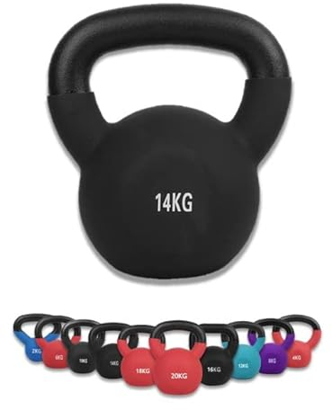 wuuhoo® Kettlebell Dwayne - Kugelhantel 2kg - 28kg aus massivem Gusseisen mit Neopren Beschichtung, Schwunghantel für dein Krafttraining, Gewichte mit Farbcodes - Fitnessgerät für Zuhause 14 kg