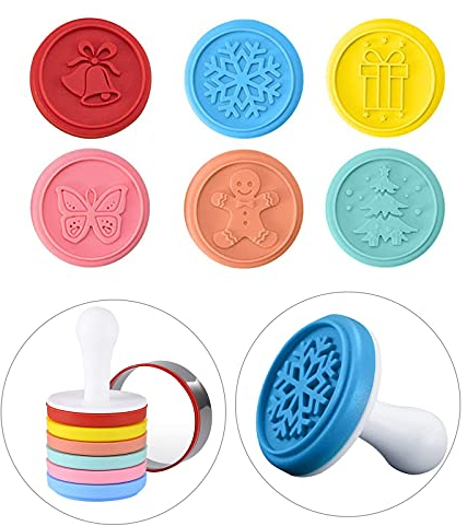 Keksstempel Set, 8-teilig, 1 Stempelgriff, 1 Ausstechring, 6 Stempelköpfe,100% BPA-freiem Silikon