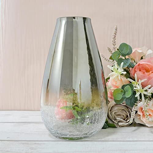 Crackle Vase Polished Silver Smoked Colour Ombre Clear Class Flower Display 25cm
