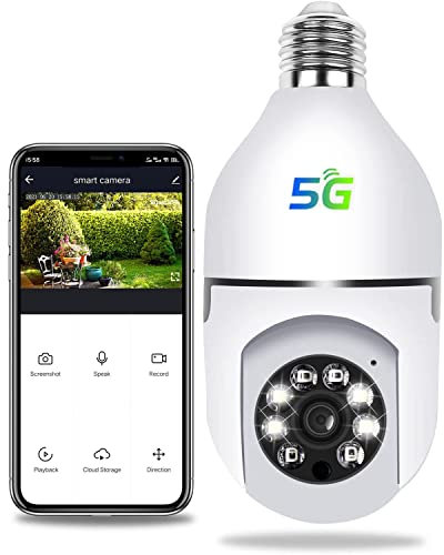 Q&A Light Bulb Camera 360°,1080P Wireless Security Camera with 2.4/5GHz WiFi,E27 Panoramic IP Security Outdoor Indoor PTZ Camera,Night Vision/Motion Detection,2 Way Audio,Cloud Storage/SD Card (1PCS)