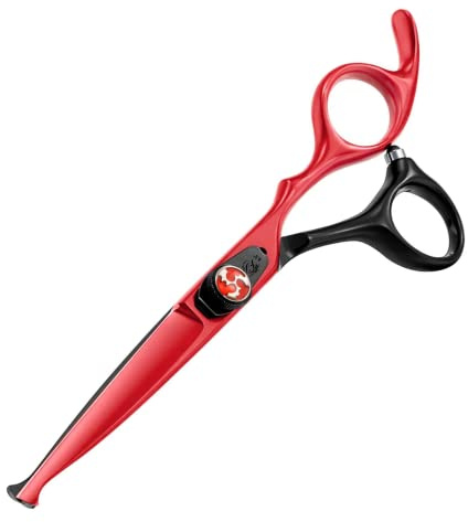 wishbeauty Kids Safety Round Tip Hair Scissors - Curved & Straight Blades, Professional Salon Barber Scissors for Baby (Red & Black, 6.5)