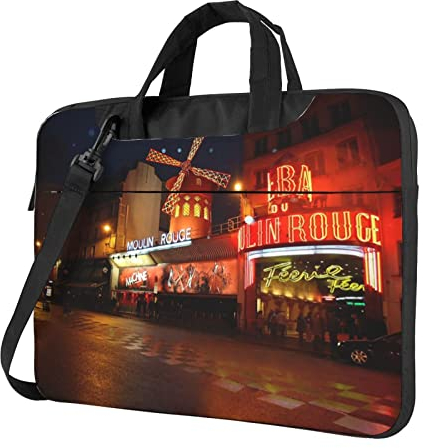 Moulin Rouge bedruckte Laptop-Umhängetasche, Laptop- und Tablet-Tragetasche, Schwarz , 14 inch