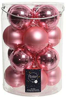 Kaemingk Weihnachtskugeln Glas 8cm x 16 Stück Christbaumkugeln Set Mix pink rosa Lippenstiftrosa