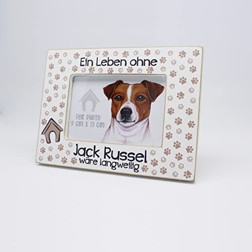 power gift JACK RUSSEL TERRIER - Bilderrahmen mit Hunde Motiv. Rahmen für Foto, Fotorahmen aus Holz zum Aufstellen oder Aufhängen. Geschenk für alle Hundeliebhaber.