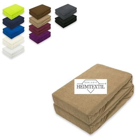 EXKLUSIV HEIMTEXTIL Doppelpack Marke Frottee Spannbettlaken 80% Baumwolle, 20% Polyester Öko - Tex Zertifiziert, Markenqualität, Matratzenhöhe bis 25 cm, Sand 90 x 200 cm