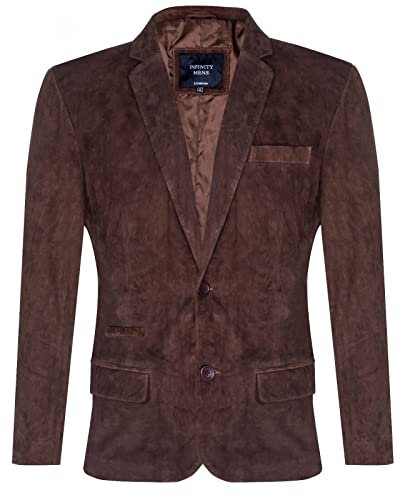 Men's Brown Suede Blazer Jacket Soft Real Italian Leather Fitted Vintage Coat XS