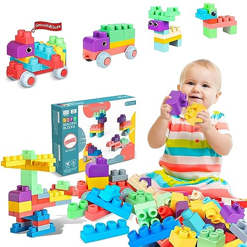 Blocs de Construction Souples pour Tout-Petits, Blocs pour Enfants de 6 Mois et Plus, Grands Blocs créatifs empilables 20 pièces STEM, Jouet d'empilage pour Tout-Petits