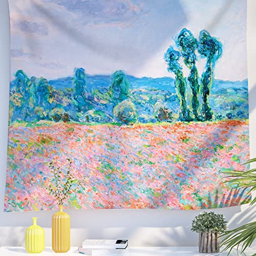 Berkin Arts Decor Wandteppich zum Aufhängen, Hintergrund aus hochwertigem Polyesterstoff Post-Impressionismus Psychedelische Landschaft 150 x 200 CM(Claude Monet-Mohnfeld)