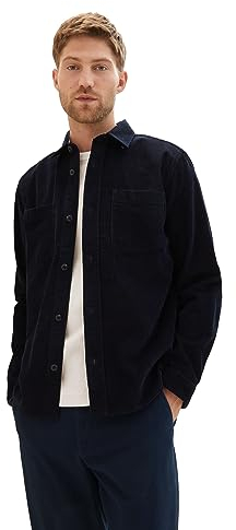 TOM TAILOR Herren 1037433 Overshirt Hemd aus Cord mit aufgesetzten Brusttaschen, 10668-sky Captain Blue, XL
