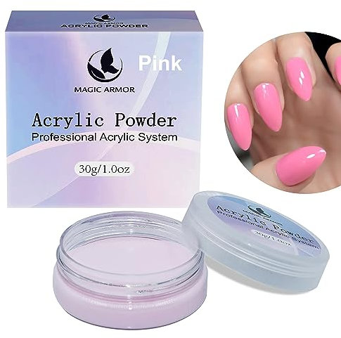 MAGIC ARMOR Acrylic Powder for Nails, 30 g, Acrylic Powder, Easy to Shape, Non-Yellowing Formula, Professional Acrylic Powder for Extending Acrylic Nails for Home and Salon (Pink)