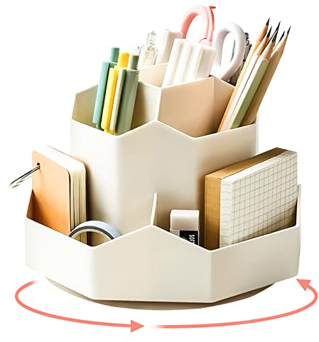Rotating Pen Pencil Holder Desk-Organiser - 360 Degree Pencil Pots Makeup Brush Holder with 9 Compartments for Home Office Supplies Desktop Tidying and Stationary Storage
