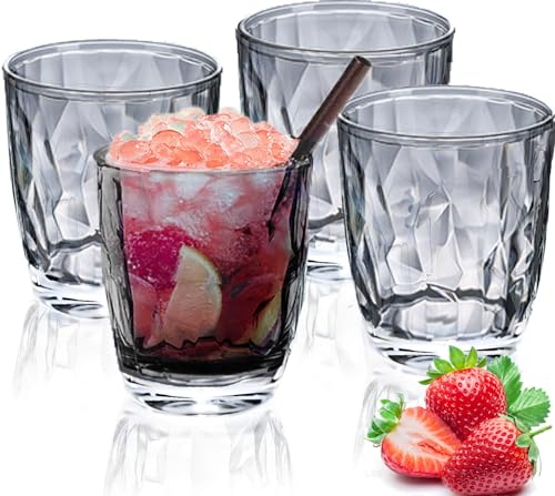 Plastic Tumblers 300ml Unbreakable Cocktail Glasses, Reusable Water Cups Premium Acrylic Drinking Glasses, 10 Oz Portable Water Tumblers, Stackable Drinking Glasses for Juice, Tea, Beer, Milk, 4 Pack