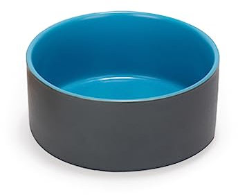 SPUNKYJUNKY 13.5OZ Ceramic Dog and Cat Bowl, Modern Cute Weighted Food Water Bowl for Replace Blue-Grey (1 Pack)