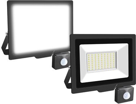 Willpower 2pcs 50W 5000LM LED Strahler Außen mit Bewegungsmelder LED Scheinwerfer 6000K Kaltweiß IP66 Wasserdicht LED Außenstrahler Fluter Flutlicht für Garage Flur Garten Innenhöfe Hotel Sportplatz
