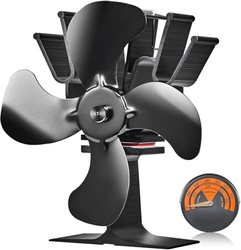 VEVOR Wood Stove Fan Heat Powered, Quiet Fireplace Fans for Wood/Log Burner/Heater, 180 CFM Max. Airflow Non Electric, Circulating Warm Air Saving Fuel, 4 Blades Upgrade Design, 9.3'' x 4.1'' x 9.1''