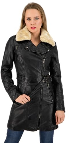 URBAN 5884 MILOU Damen Lederjacke, Oberschenkellanger Mantel aus echtem Lammfell, Soft-Touch Winterjacke, Schwarz, L