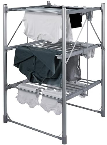 Abode Heated Electric Clothes Dryer 3 Tier Adjustable Clothes Airer Foldable Wings & Protective Cover, Aluminium Drying Rack, Energy Efficient, Garment Dryer for Indoor, AECRD2003