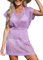 CUPSHE Women's Crochet Cover Up Swim Beach Button Short Sleeve Mini Dress Beachwear Purple M