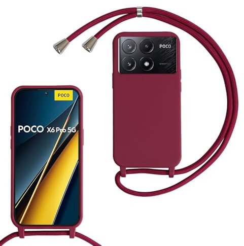 FERLAN Cover compatibile con Xiaomi Redmi K70E/Poco X6 Pro,Custodia con Laccio Collana Tracolla Collo Liquido Silicone Antiurto TPU Antiurto AntiGraffio Protettiva Case,Rosso profondo