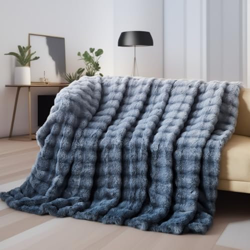Boqingzhu Kuscheldecke Farbverlauf Blau Graublau Weiß150×200cm Flauschig Warm Weich Dick Sofadecke Couchdecke Wohnzimmer Decke Plüschdecke
