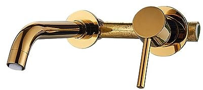 Robinet de lavabo noir montage mural mitigeur de lavabo 2 trous mitigeur bec pivotant robinet d'eau chaude et froide à montage dissimulé(Golden)