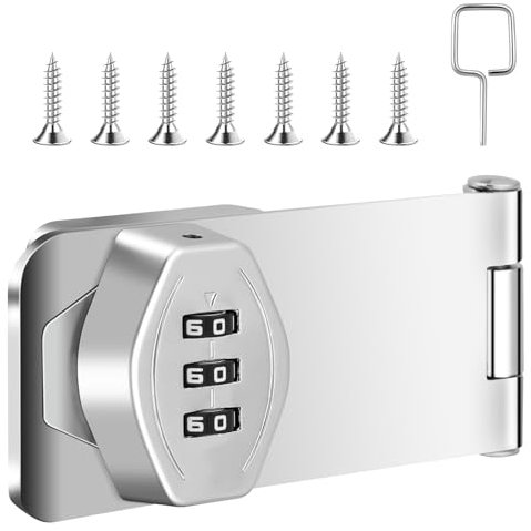 Schrank Schloss 3-Stelliges Zahlenschloss Überfalle Haspe Sicherheitsüberfalle mit Zahlencode 4 Zoll Zahlenschloss Silber mit Schrauben Schnalle für Kleine Türen Outdoor Garten