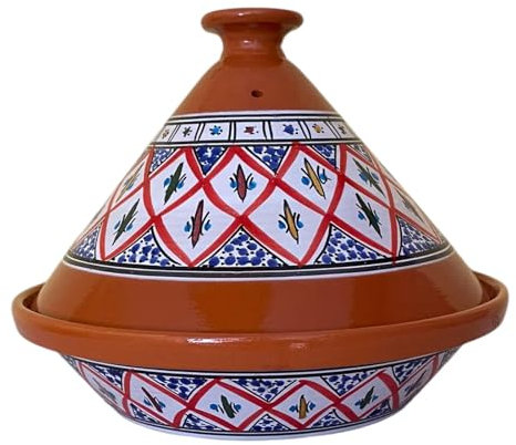 La Maison Unique: Tajine Terre cuite Marocaine Tunisienne Diamètre 32 cm Cocotte Pression Avec Couvercle Plat Ethnique Marocain Cuisine Santé - Qualité Premium - Rouge