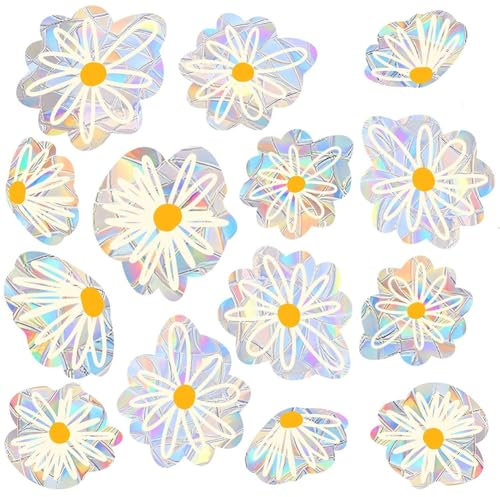 GORGECRAFT 20Pcs Flower Suncatcher Stickers Prism Window Cling Reusable Decorative Non Adhesive Glass Vinyl Film Stained Decals for Sliding Doors Prevent Birds Strikes Sun Catcher Home Decor