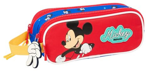 Safta Mickey Mouse Good Day - Portatodo Doble Niño, Estuche Infantil, Estuche Niño, Ideal para Niños en Edad Escolar, Cómodo y Versátil, Calidad y Resistencia, 21x6x8 cm