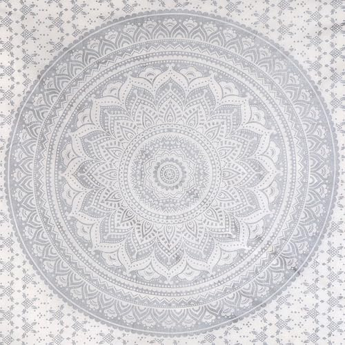 FURNISHFUL FINESSE Wandteppich, Mandala Ombre, Silber, 137 x 213 cm | Dekorative Baumwoll-Wanddecke für Wohnzimmer, Schlafzimmer oder Boho-Räume; vielseitig als Wandbehang und Heimdeko.
