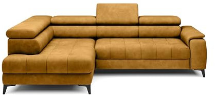 DomoHome Ecksofa Freistehend Mit Schlaffunktion Und Verstellbaren Kopfstützen, Chaiselongue, Linke Seite, 278×197×76/98 cm, Schlaffläche: 88×200 cm, Stoffbezug In Gold