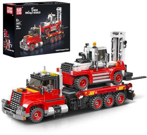 Mould King 24079 Technik Ferngesteuert Gabelstapler, 906 Teile Technik Gabelstapler Schwerlasttransporter Bausteine Modell, Baufahrzeug für Jungen und Mädchen ab 8 Jahren (Statische Version)