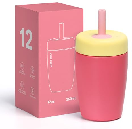 pluseight Stainless Steel Cups Spill Proof, 350ml/12oz Water Bottle with Twist Lids & Silicone Straw, Reusable Double Walled Water Bottle, Easy to Clean (Red, 350ml)