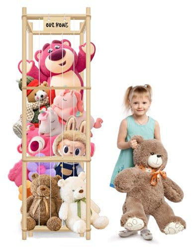 Kelens 59 Stuffed Animal Storage, Wood Stuffed Animal Zoo Holder, 3-Storey Large Capacity Stuffed Animal Organizer, Toy Storage for Nursery Playroom Bedroom