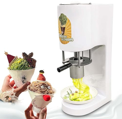 Elektrische Pasta-Eismaschine, 80-W-Profi-Eismaschine FüR Italienische Nudelgerichte, 30 L/H, Edelstahl, 4 Formen, Tisch-Spaghetti-Softeismaschine,White
