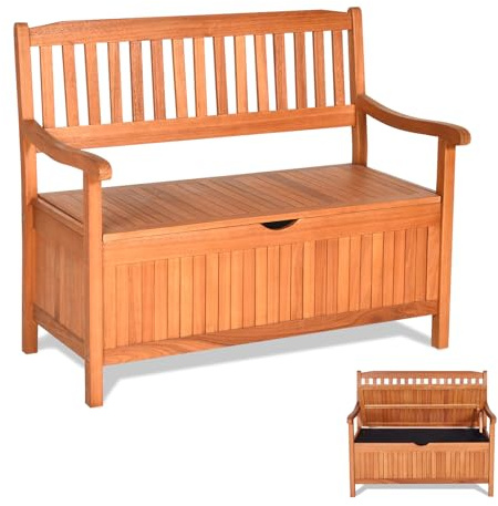33 Gal Eucalyptus Outdoor Storage Bench, Heavy Duty 800 lbs Capacity, Multi-Functional Deck Box with Removable Liner, Ideal for Patio, Garden, Poolside, Front Porch, Entryway Storage