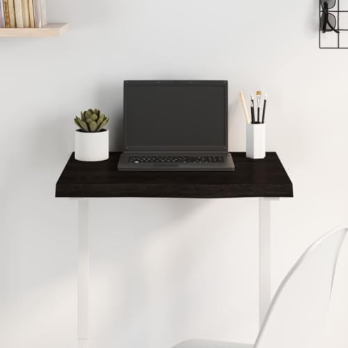 QUAHEAS Tischplatte Dunkelbraun 60x40x(2-4) cm Massivholz Eiche, DIY-Brett mit Naturkante, behandelt für sofortige Nutzung, Schreibtischplatte, ersetzt alte Tischflächen