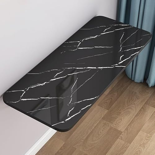Vielseitiger Wand-Klapptisch, 100 x 50 cm, Esstisch, schwimmender Laptoptisch, platzsparend, schwarzes Stein-Design, 70 x 30 cm