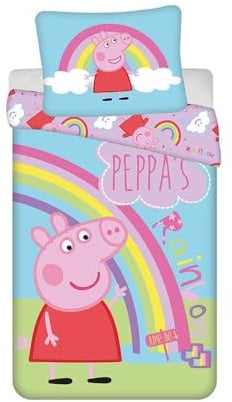 Peppa Pig Rainbow PEP016 Bettwäsche-Set für Einzelbett, Baumwolle (24BS125)