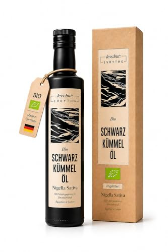 Schwarzkümmelöl Bio kaltgepresst & ungefiltert – Black Seed Oil, 250ml | Intensiv würziger, charaktervoller Geschmack, aus ägyptischen Nigella-sativa-Samen
