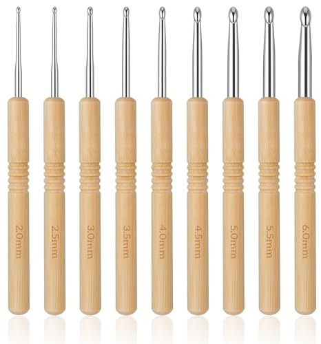 IANFAN 9 Stück Häkelnadel Set, Holzgriff Häkelnadeln Ergonomische Stricken Nadel Crochet Hook zum Häkeln Häkelset für Anfänger (2.0/2.5/3.0/3.5/4.0/4.5/5.0/5.5/6.0mm)