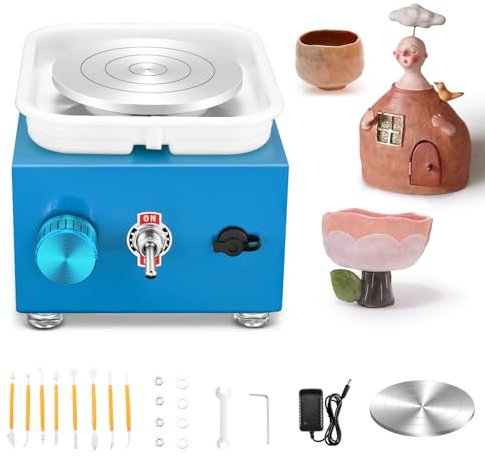 Tornio per Ceramica Mini Ruota di Ceramica Elettrica 2000 giri/min,Macchina Ceramica con Giradischi da 6,5/10 cm Tornio,per Negozi di Ceramica Fai Da Te e Hobbisti