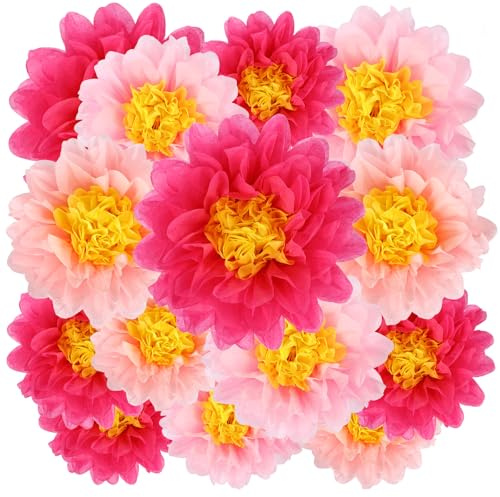 BestoFun 14er Set Papierblumen Rosa Rosé Pfirsich – Seidenpapier Pompons & Hängende Papiergirlande, Party Deko für Hochzeit, Geburtstag, Gartenparty & Tischdekoration