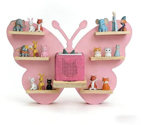 Relaxdays Toniebox Regal, magnetisch, für Musikbox & 35 Tonies, rosa | Schmetterling, HBT: 45x59x15 cm, Toniefigurenregal